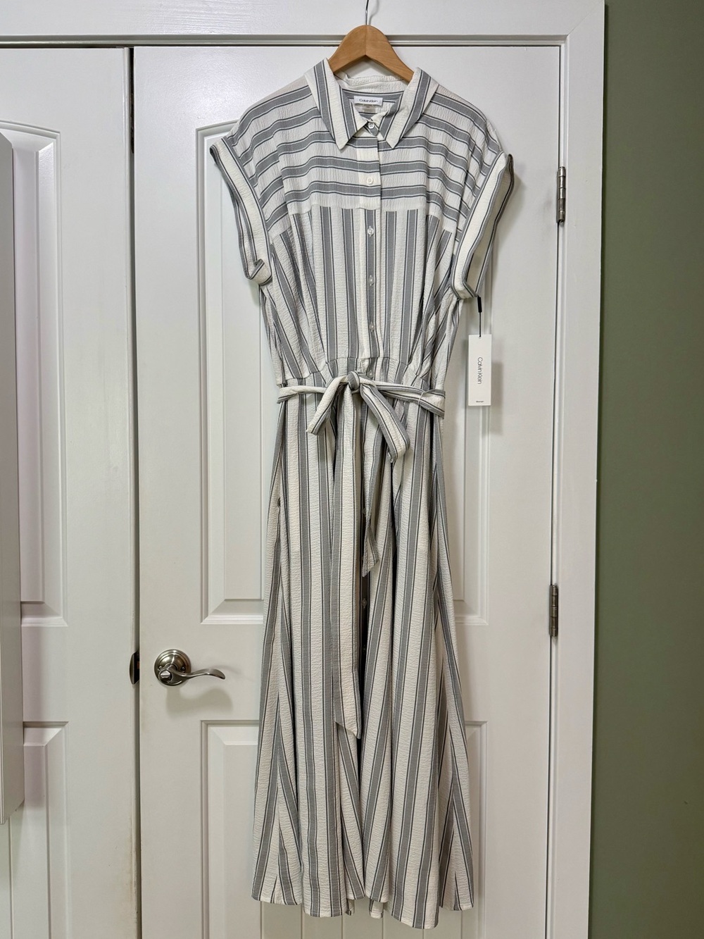 Calvin Klein Gauze Striped Maxi Shirtdress 18W - Picture 3 of 11